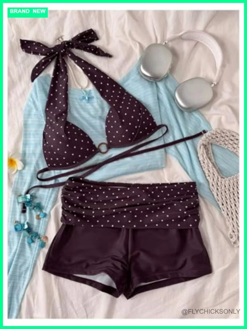 Polka Dot Halter Bikini Set Boyshorts Swimwear